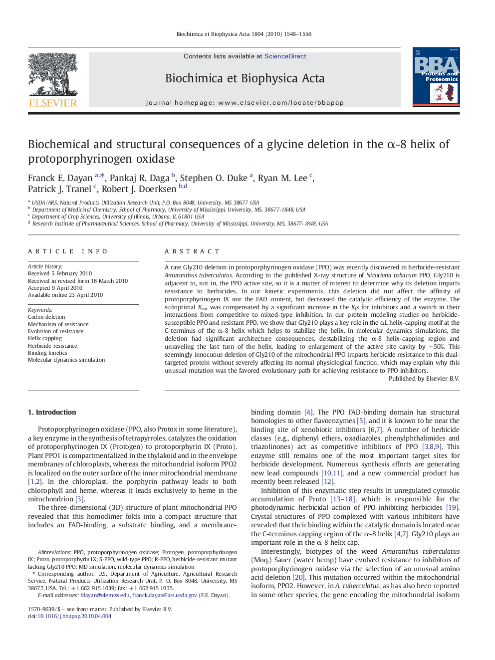 Biochemical and structural consequences of a glycine deletion in the α-8 helix of protoporphyrinogen oxidase