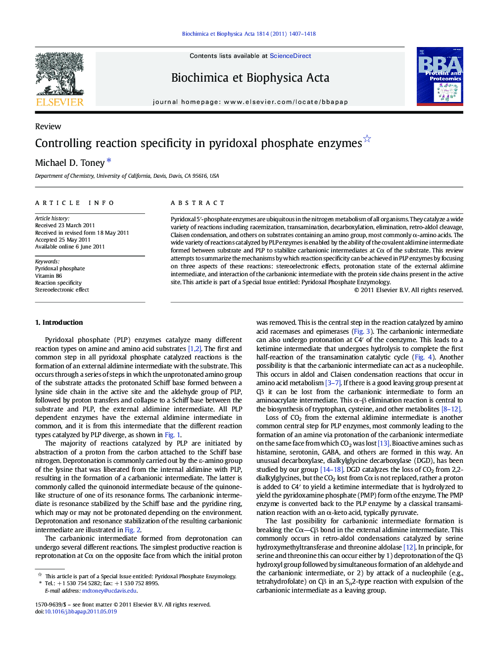 Controlling reaction specificity in pyridoxal phosphate enzymes 