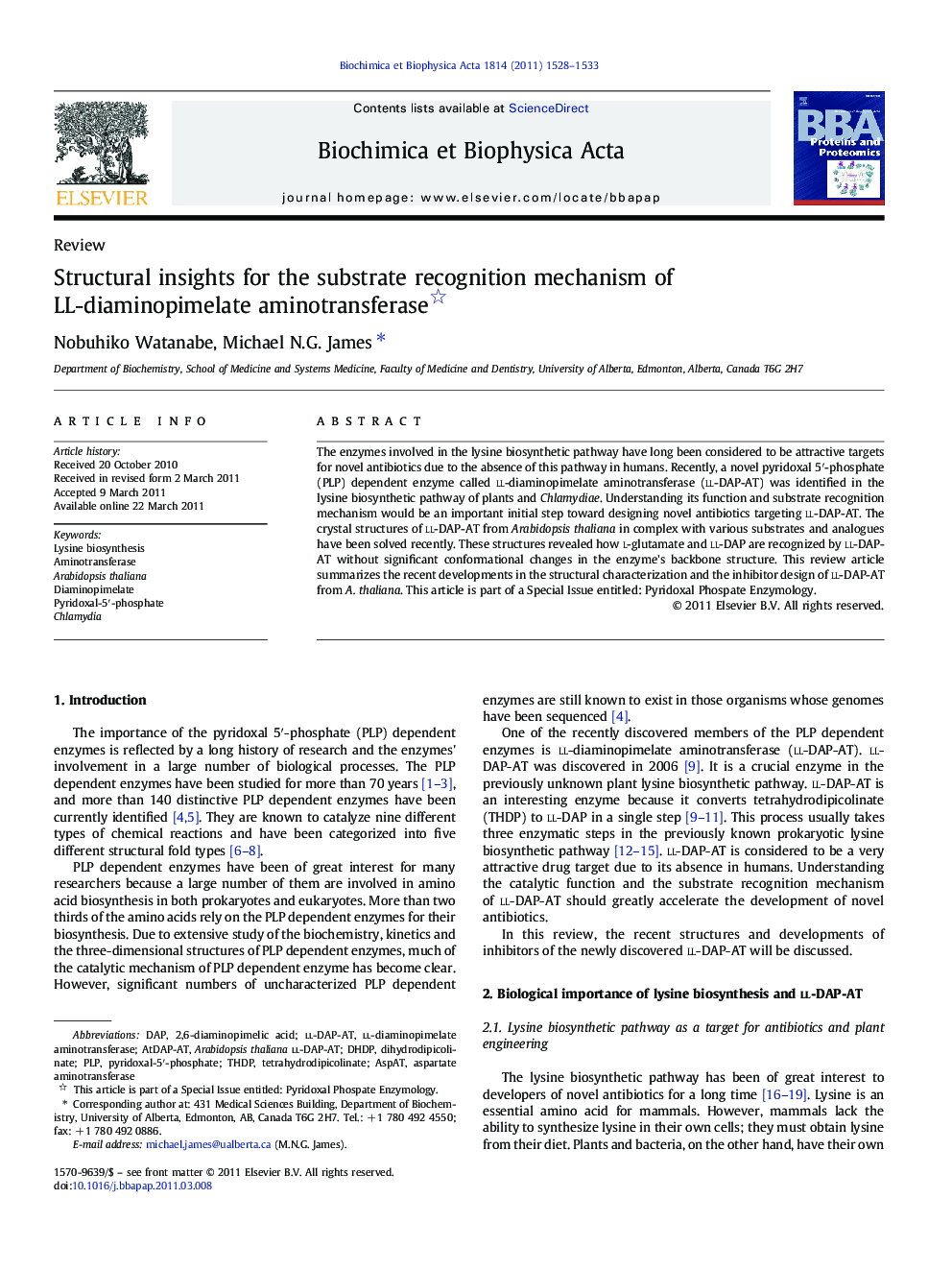 Structural insights for the substrate recognition mechanism of LL-diaminopimelate aminotransferase 