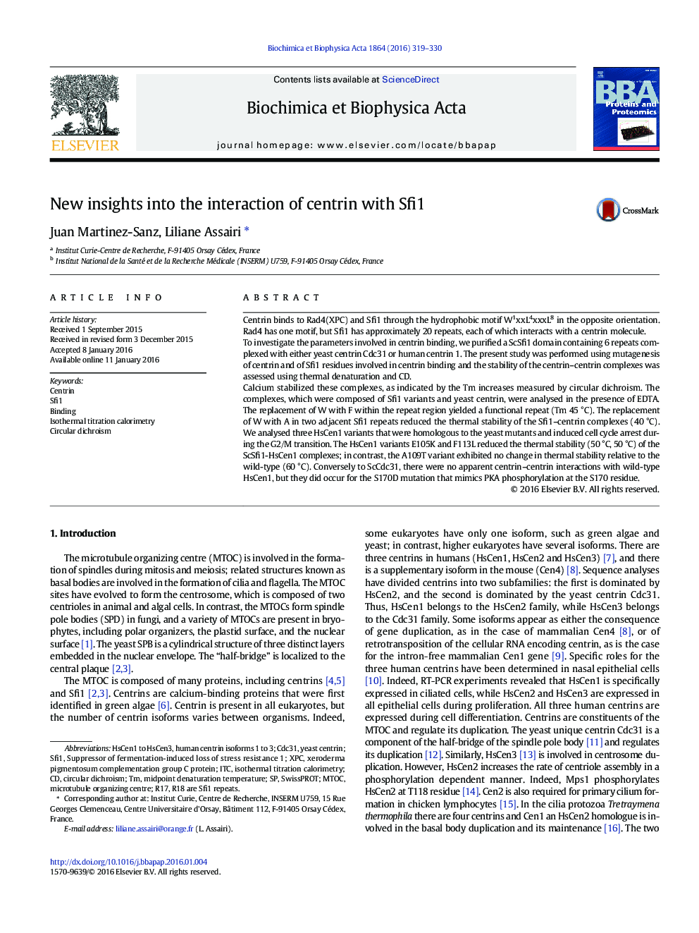 New insights into the interaction of centrin with Sfi1