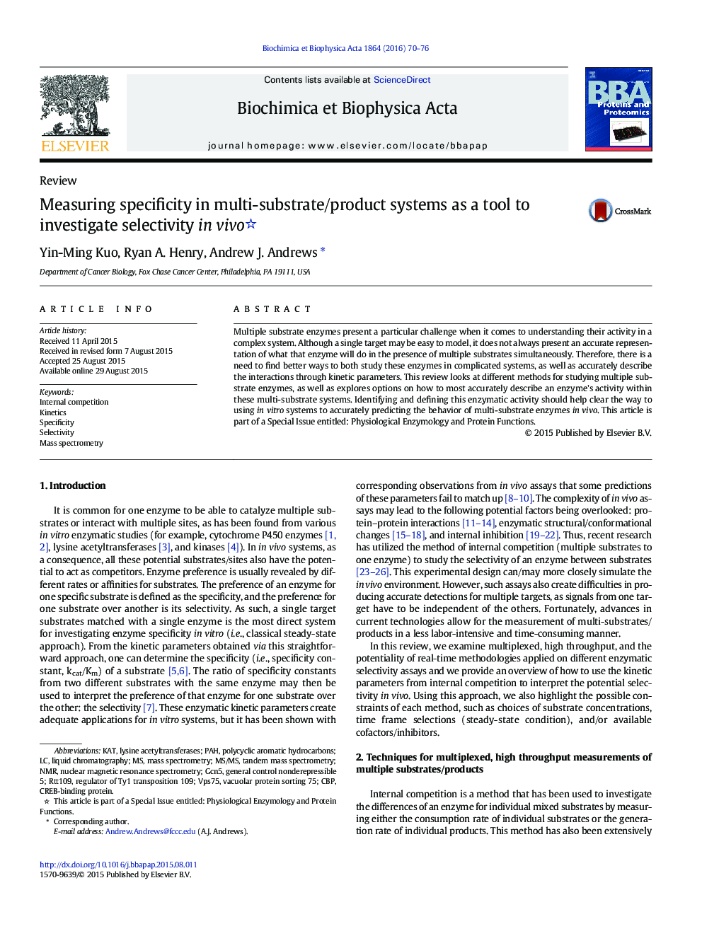 Measuring specificity in multi-substrate/product systems as a tool to investigate selectivity in vivo 