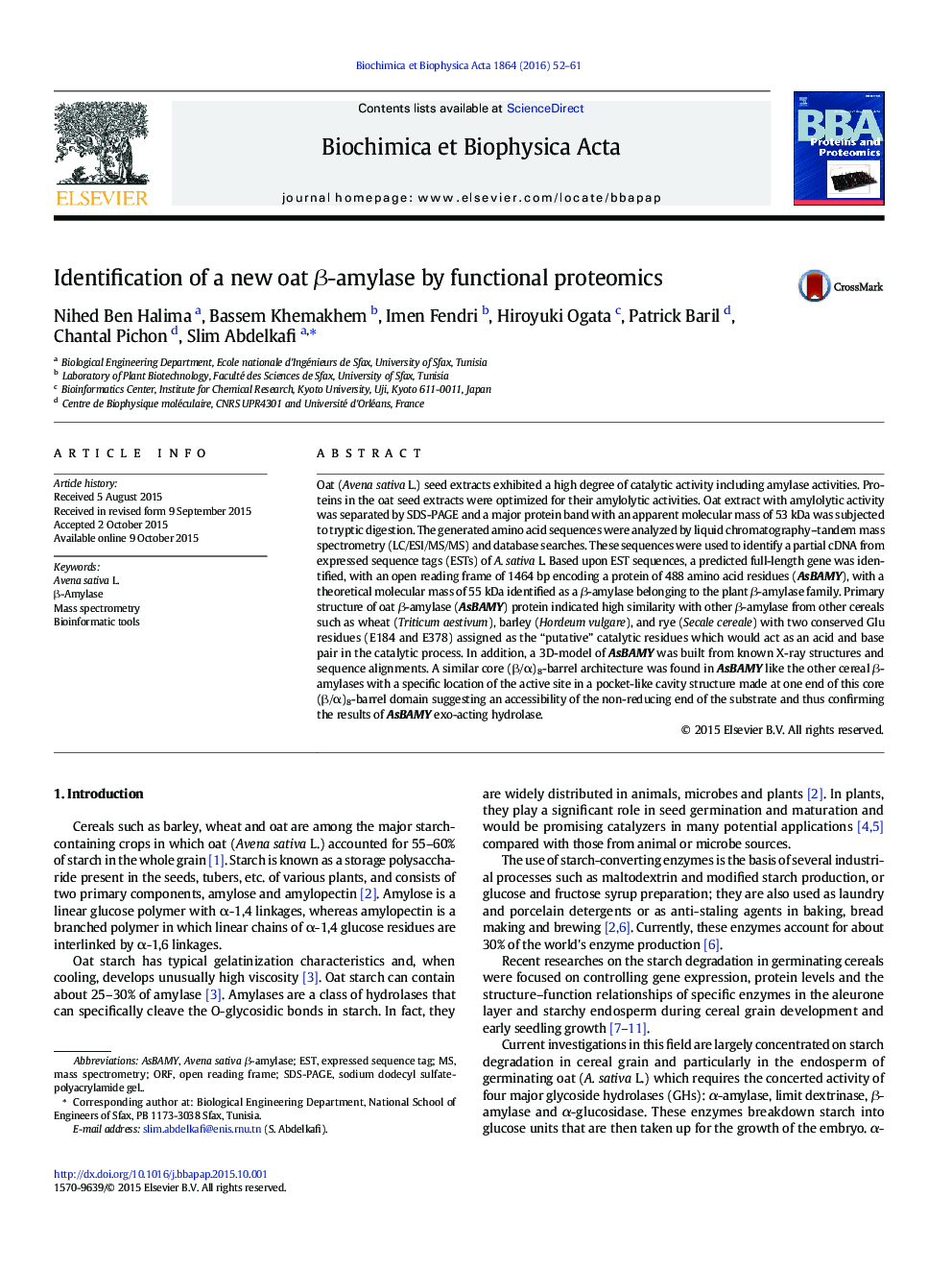 Identification of a new oat β-amylase by functional proteomics