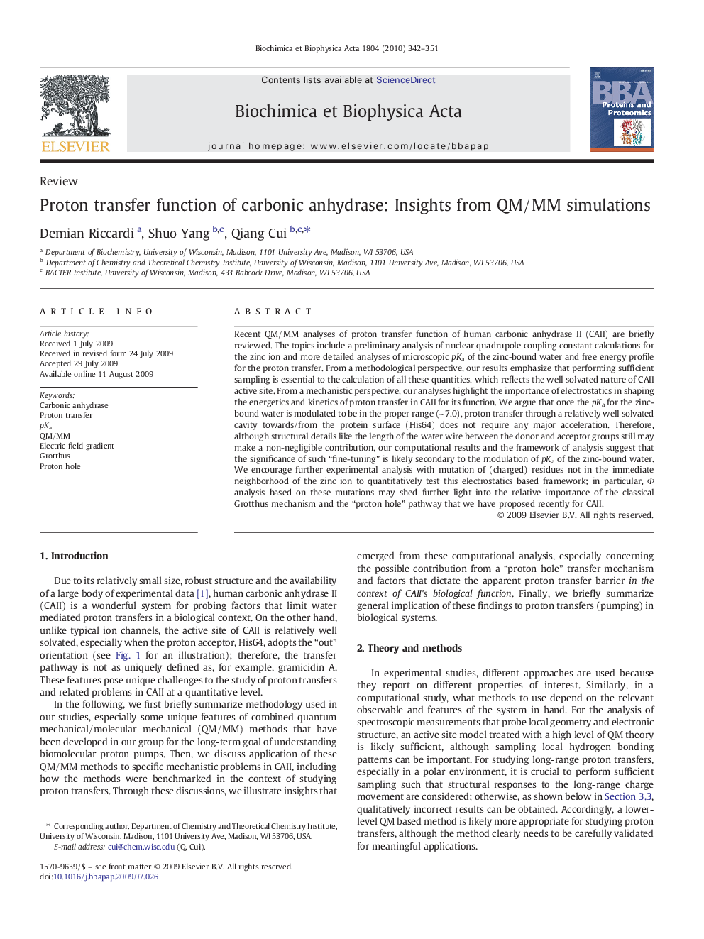 Proton transfer function of carbonic anhydrase: Insights from QM/MM simulations