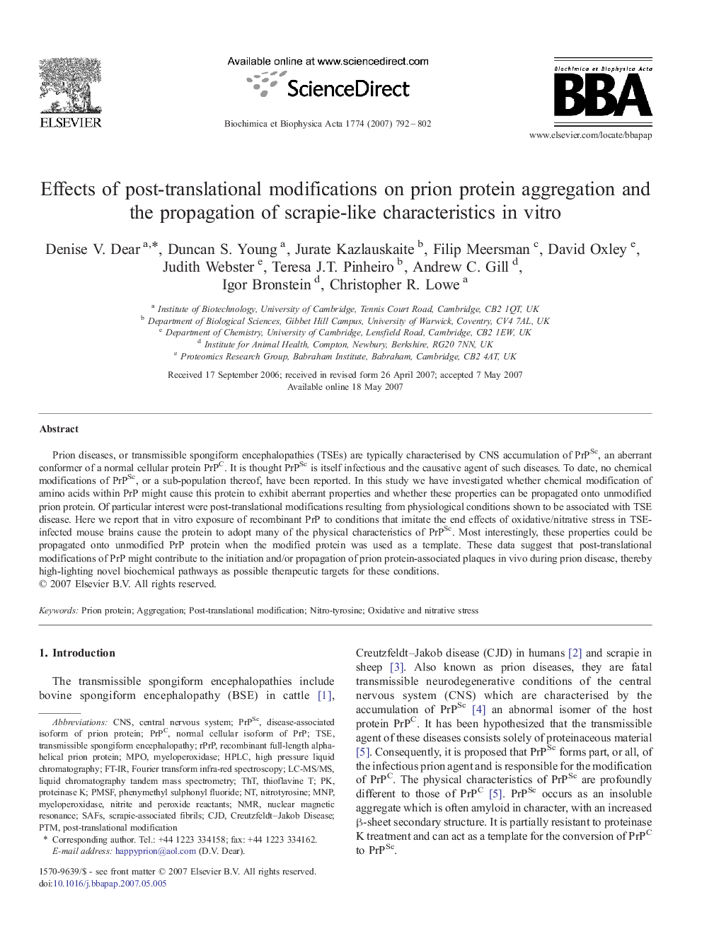 Effects of post-translational modifications on prion protein aggregation and the propagation of scrapie-like characteristics in vitro