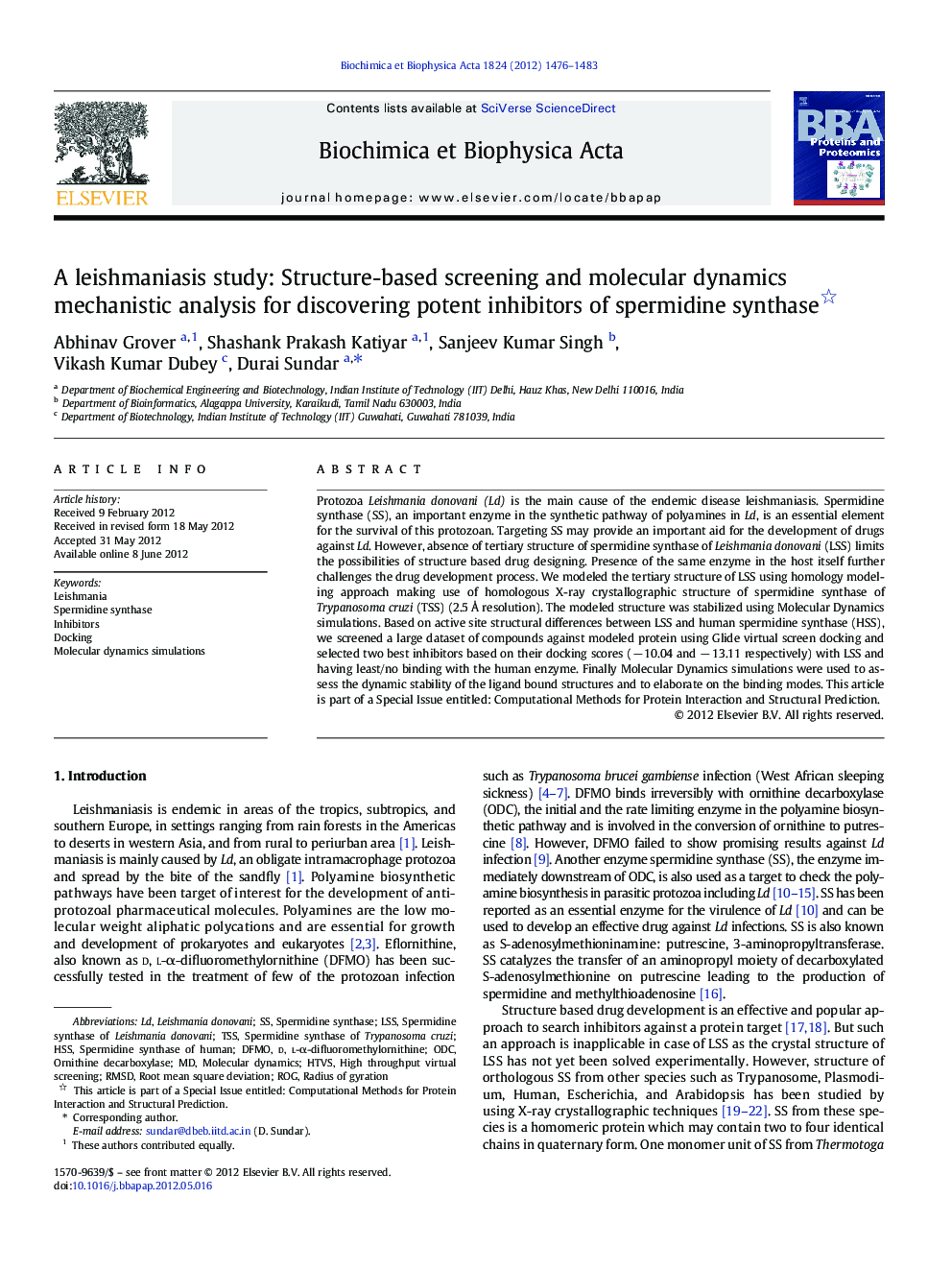 A leishmaniasis study: Structure-based screening and molecular dynamics mechanistic analysis for discovering potent inhibitors of spermidine synthase 