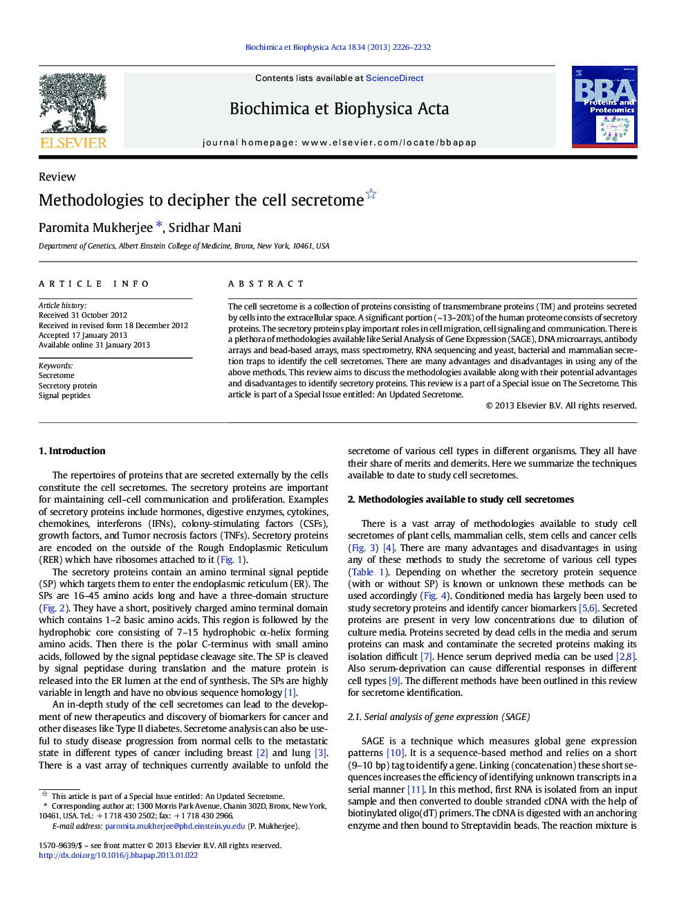 Methodologies to decipher the cell secretome 