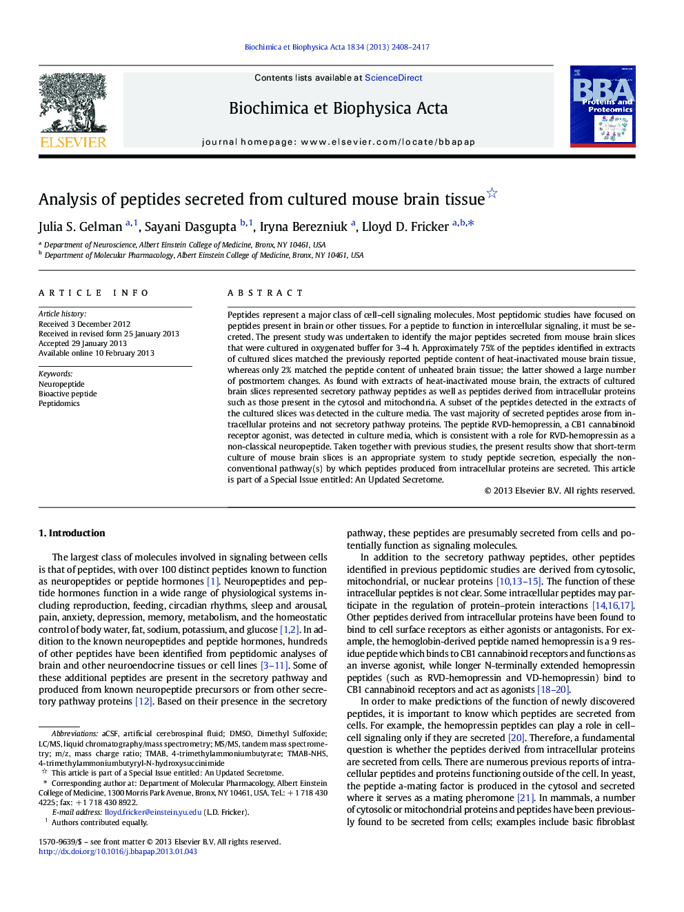 Analysis of peptides secreted from cultured mouse brain tissue 