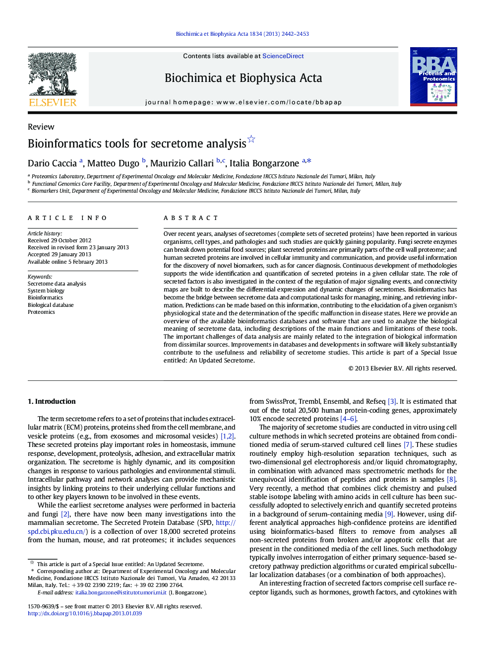 Bioinformatics tools for secretome analysis 