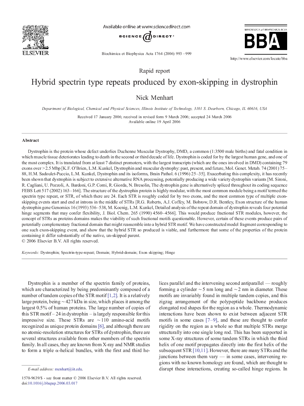 Hybrid spectrin type repeats produced by exon-skipping in dystrophin