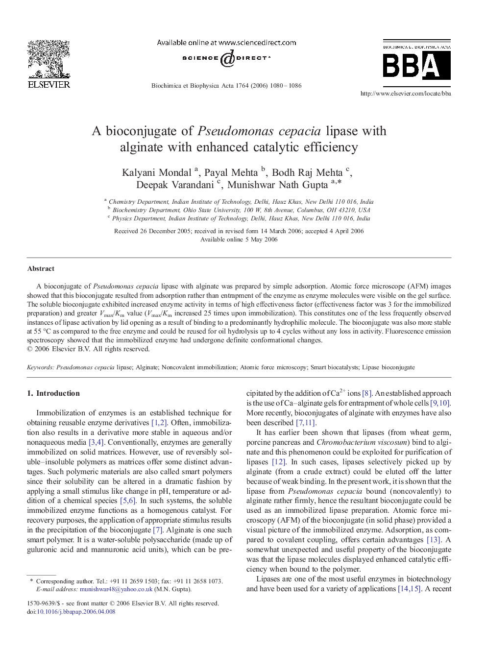 A bioconjugate of Pseudomonas cepacia lipase with alginate with enhanced catalytic efficiency