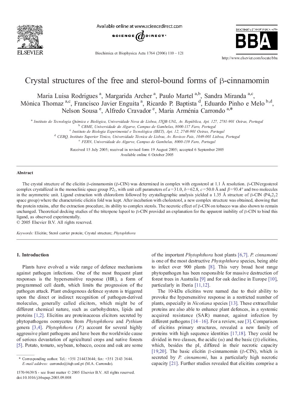 Crystal structures of the free and sterol-bound forms of β-cinnamomin