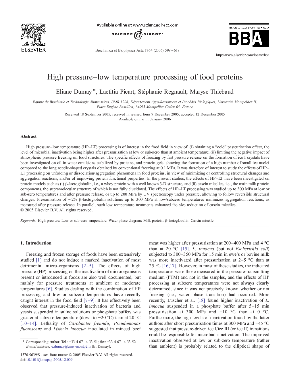 High pressure–low temperature processing of food proteins