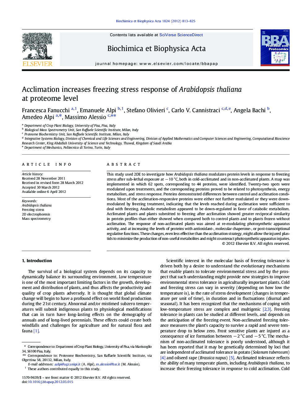 Acclimation increases freezing stress response of Arabidopsis thaliana at proteome level