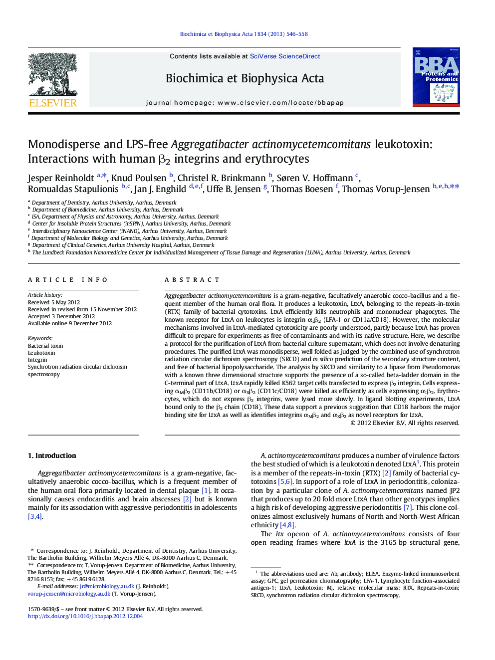 Monodisperse and LPS-free Aggregatibacter actinomycetemcomitans leukotoxin: Interactions with human β2 integrins and erythrocytes