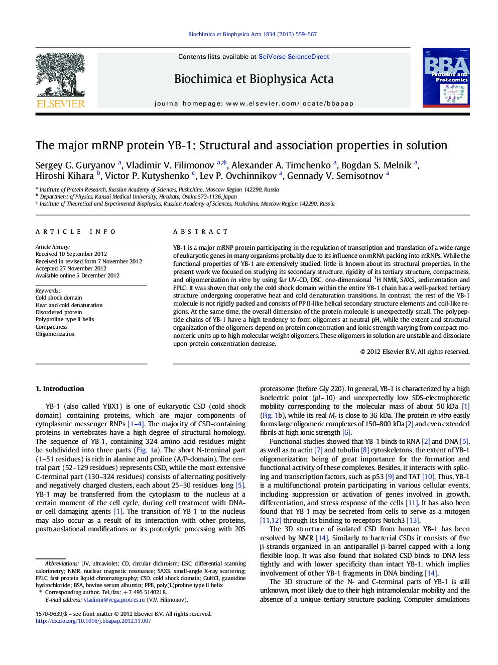 The major mRNP protein YB-1: Structural and association properties in solution