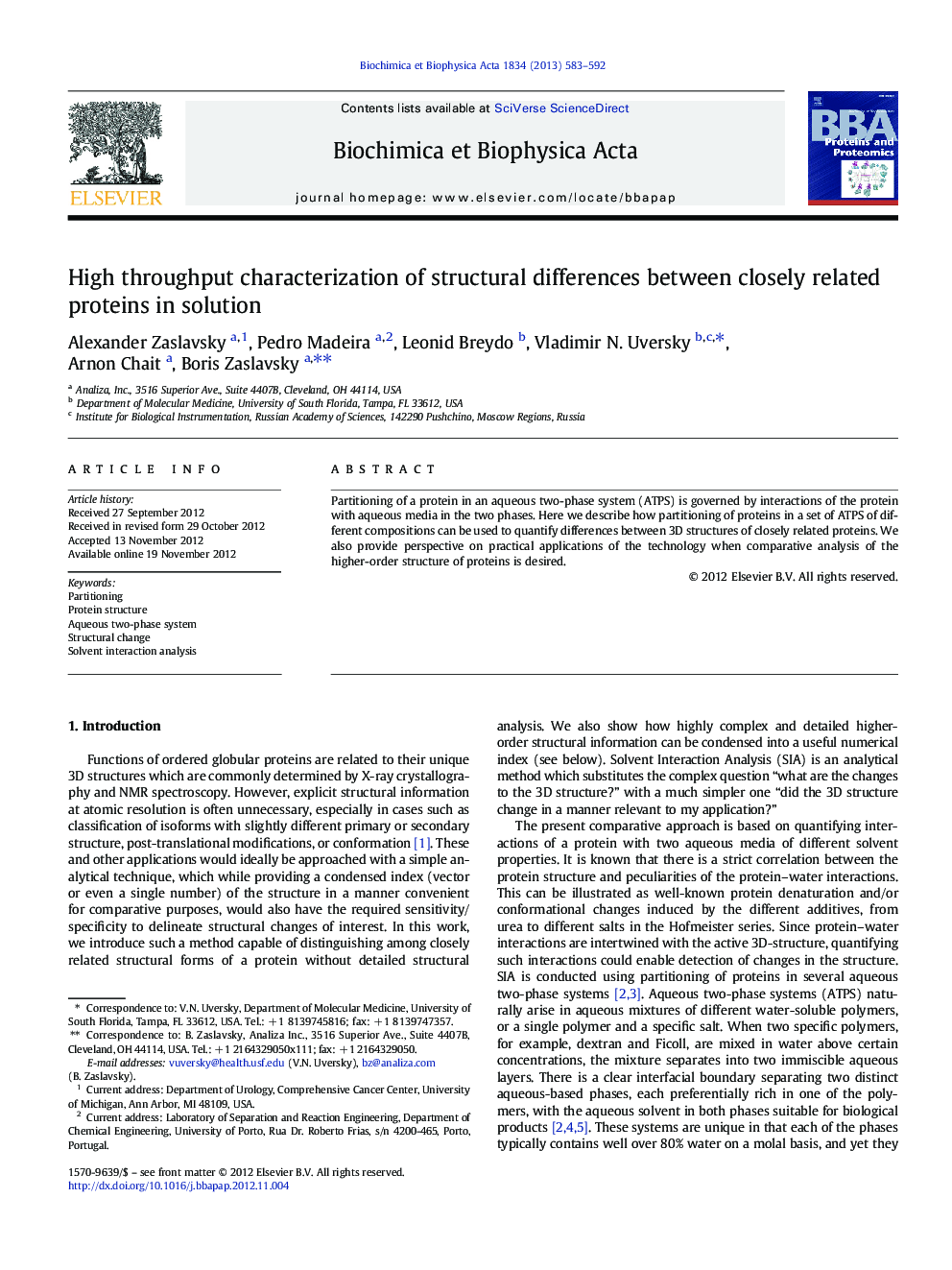 High throughput characterization of structural differences between closely related proteins in solution