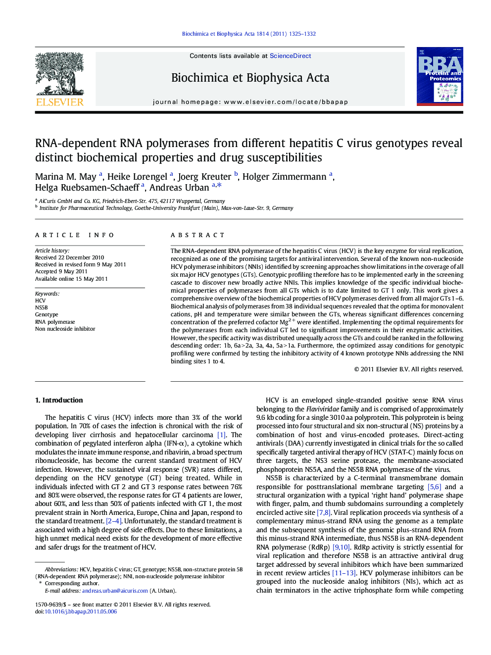 RNA-dependent RNA polymerases from different hepatitis C virus genotypes reveal distinct biochemical properties and drug susceptibilities