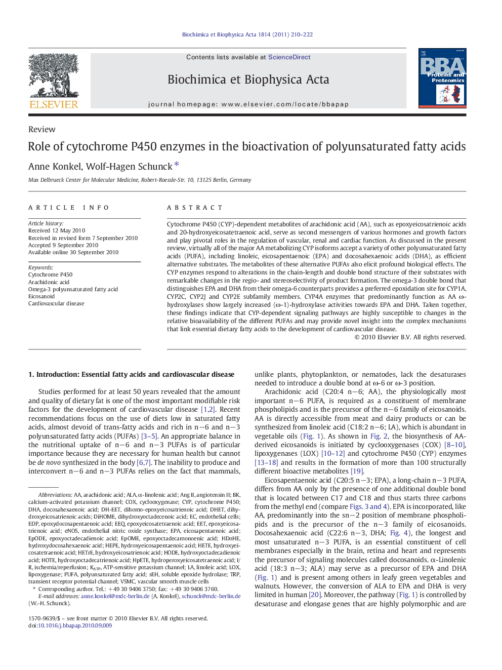 Role of cytochrome P450 enzymes in the bioactivation of polyunsaturated fatty acids