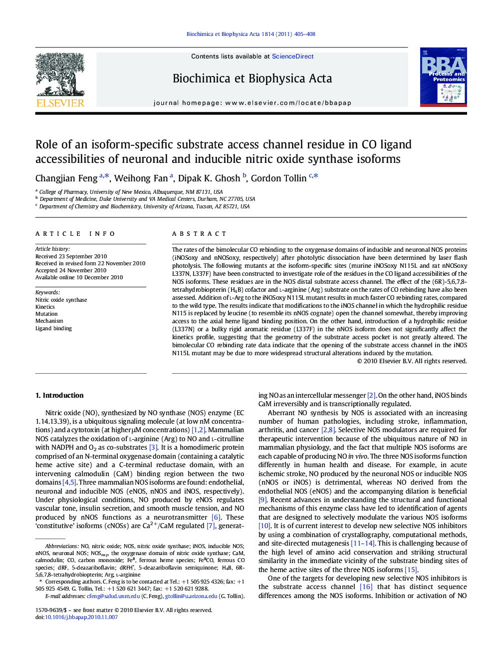 Role of an isoform-specific substrate access channel residue in CO ligand accessibilities of neuronal and inducible nitric oxide synthase isoforms