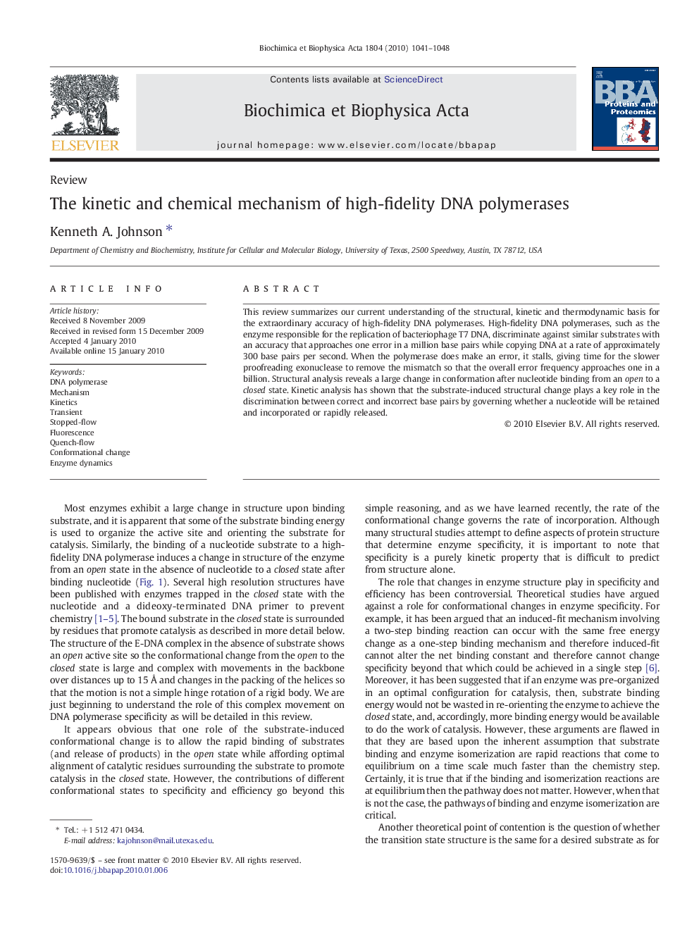 The kinetic and chemical mechanism of high-fidelity DNA polymerases