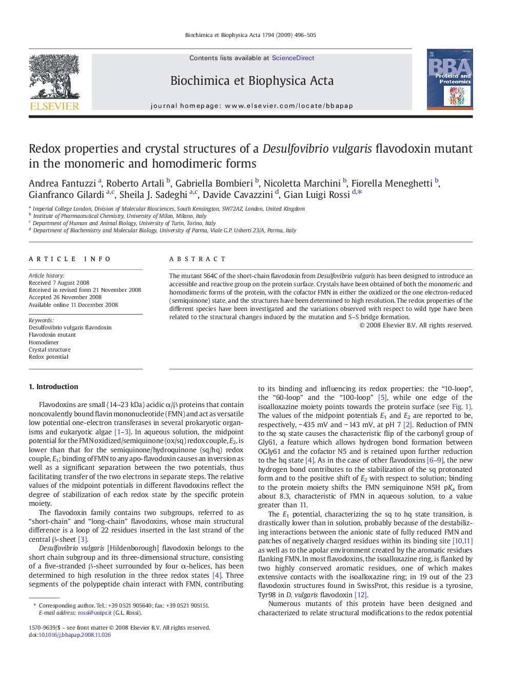 Redox properties and crystal structures of a Desulfovibrio vulgaris flavodoxin mutant in the monomeric and homodimeric forms