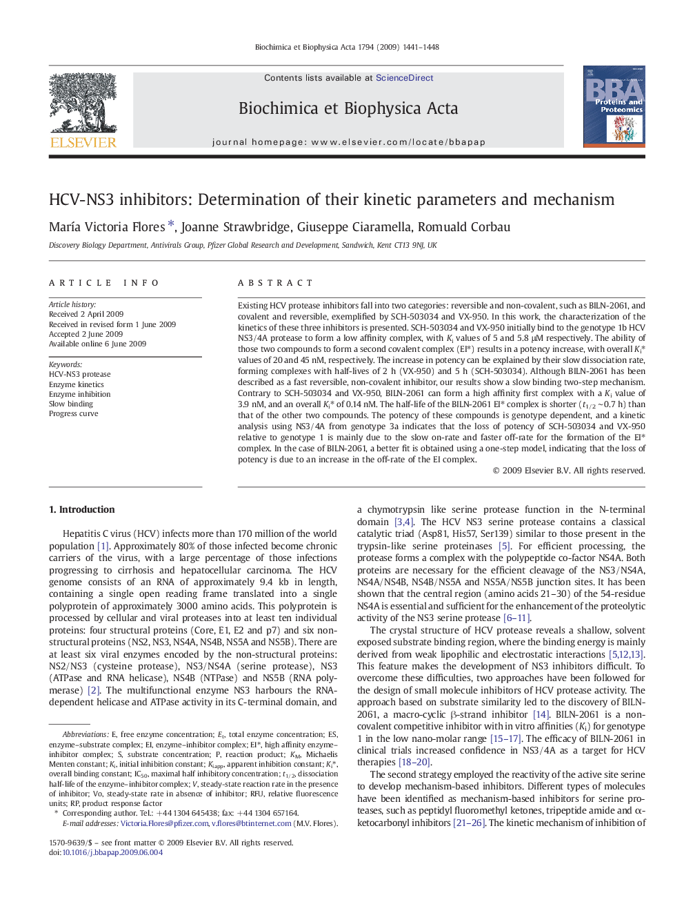 HCV-NS3 inhibitors: Determination of their kinetic parameters and mechanism