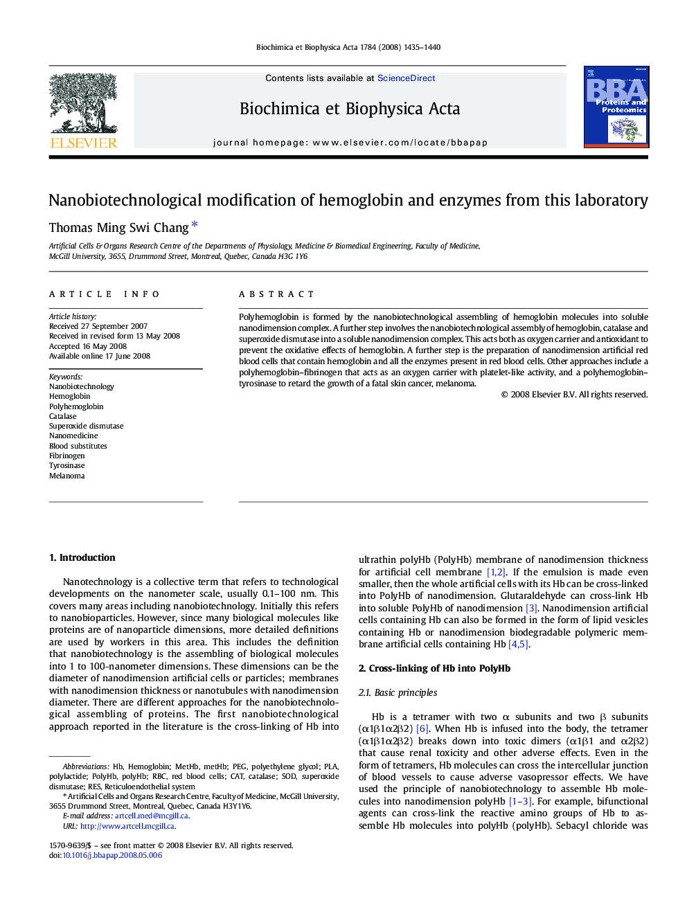 Nanobiotechnological modification of hemoglobin and enzymes from this laboratory