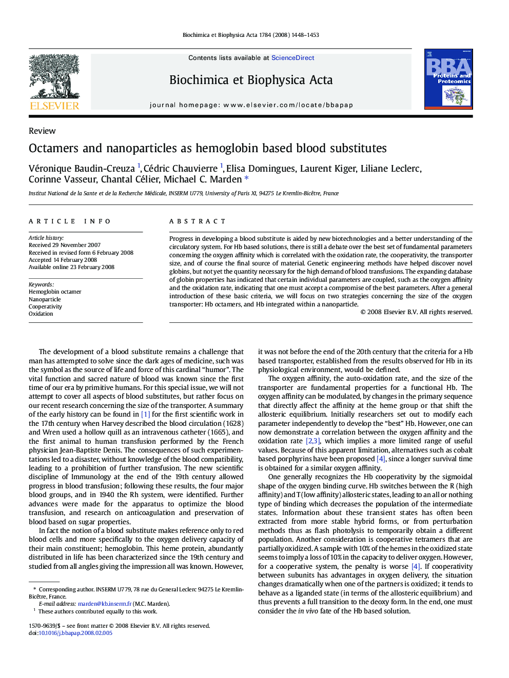 Octamers and nanoparticles as hemoglobin based blood substitutes