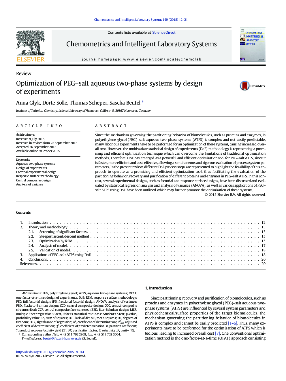 Optimization of PEG–salt aqueous two-phase systems by design of experiments
