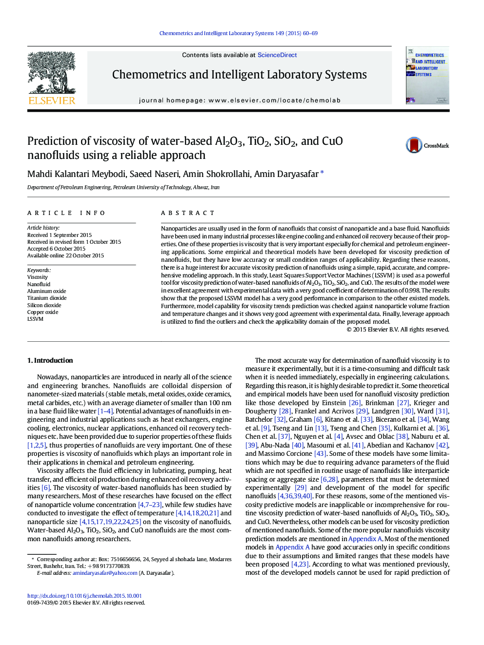 Prediction of viscosity of water-based Al2O3, TiO2, SiO2, and CuO nanofluids using a reliable approach