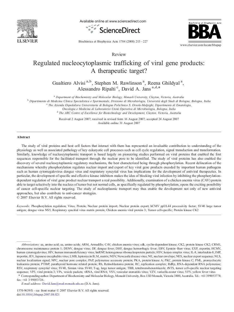 Regulated nucleocytoplasmic trafficking of viral gene products: A therapeutic target?