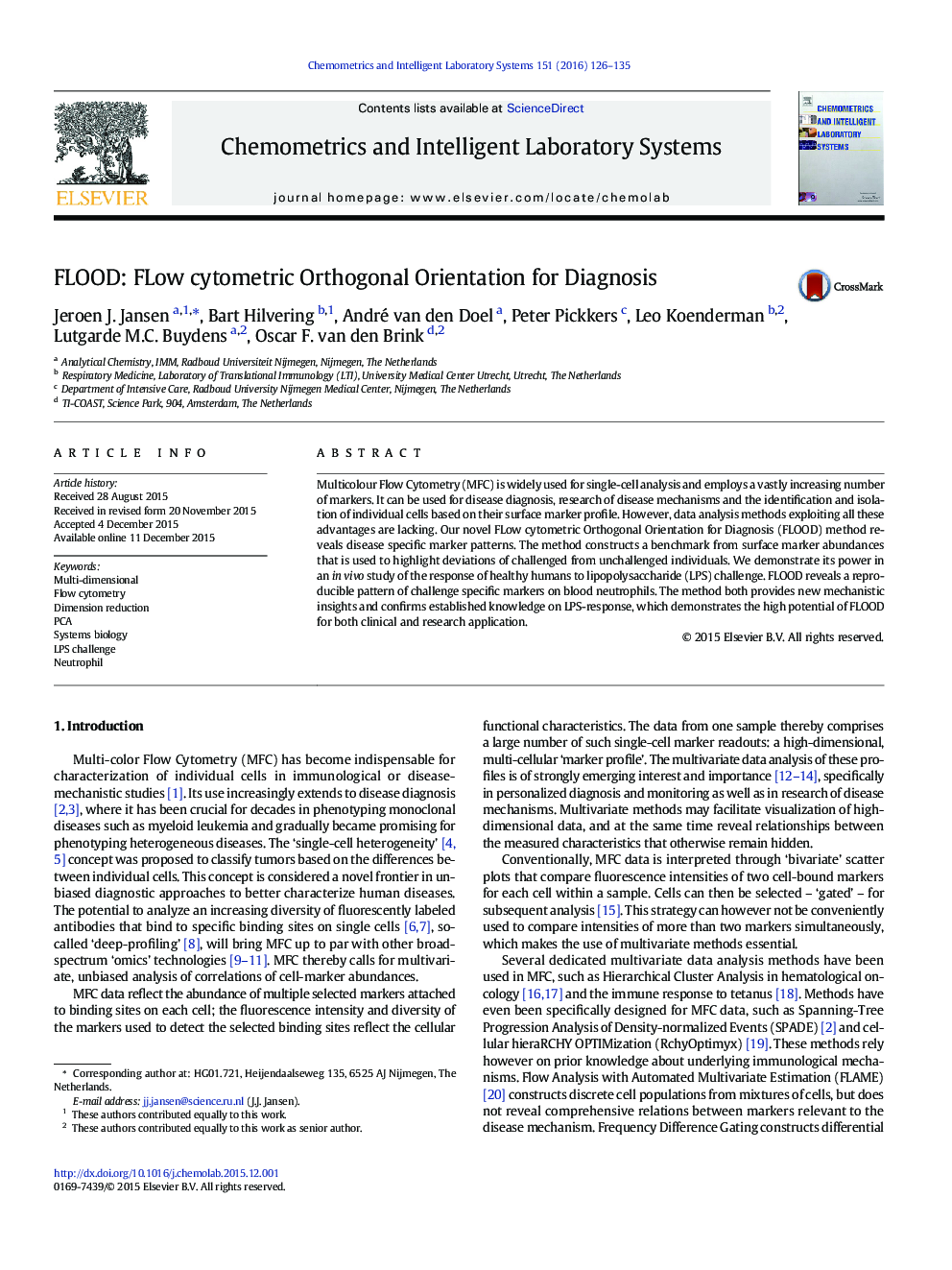 عکس صفحه اول مقاله: FLOOD: FLow cytometric Orthogonal Orientation for Diagnosis FLOOD: FLow cytometric Orthogonal Orientation for Diagnosis