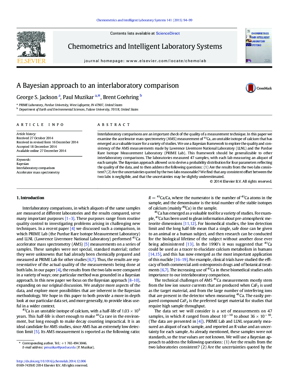 A Bayesian approach to an interlaboratory comparison