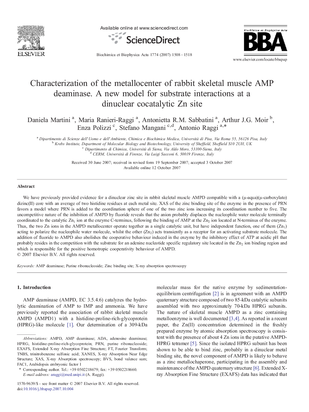 Characterization of the metallocenter of rabbit skeletal muscle AMP deaminase. A new model for substrate interactions at a dinuclear cocatalytic Zn site