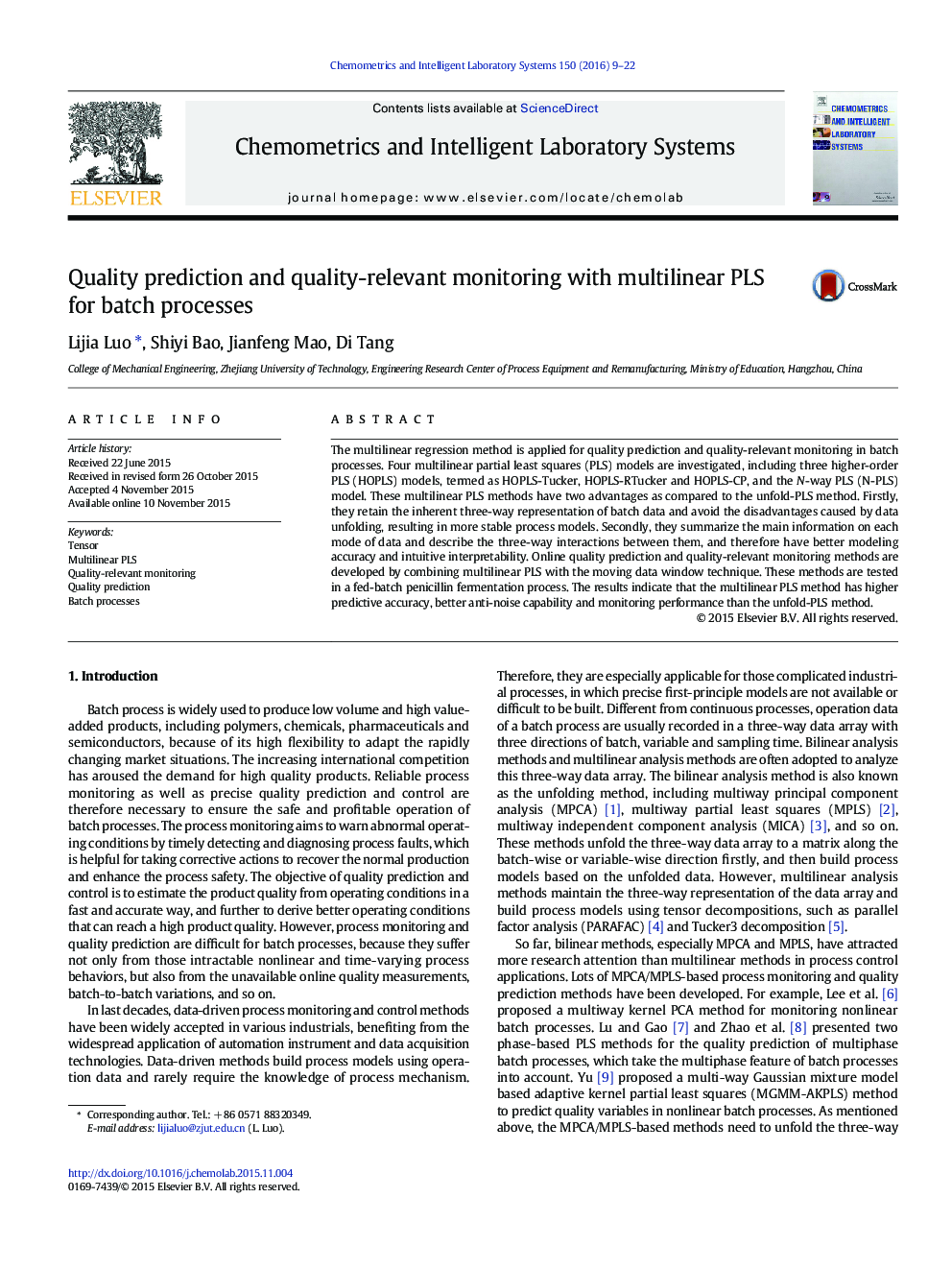 Quality prediction and quality-relevant monitoring with multilinear PLS for batch processes