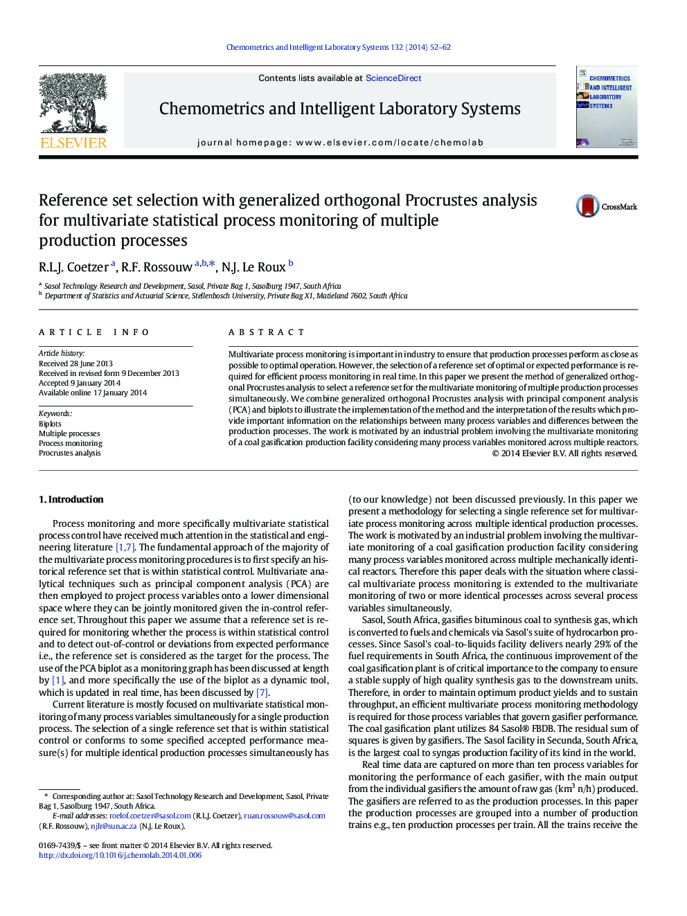 Reference set selection with generalized orthogonal Procrustes analysis for multivariate statistical process monitoring of multiple production processes