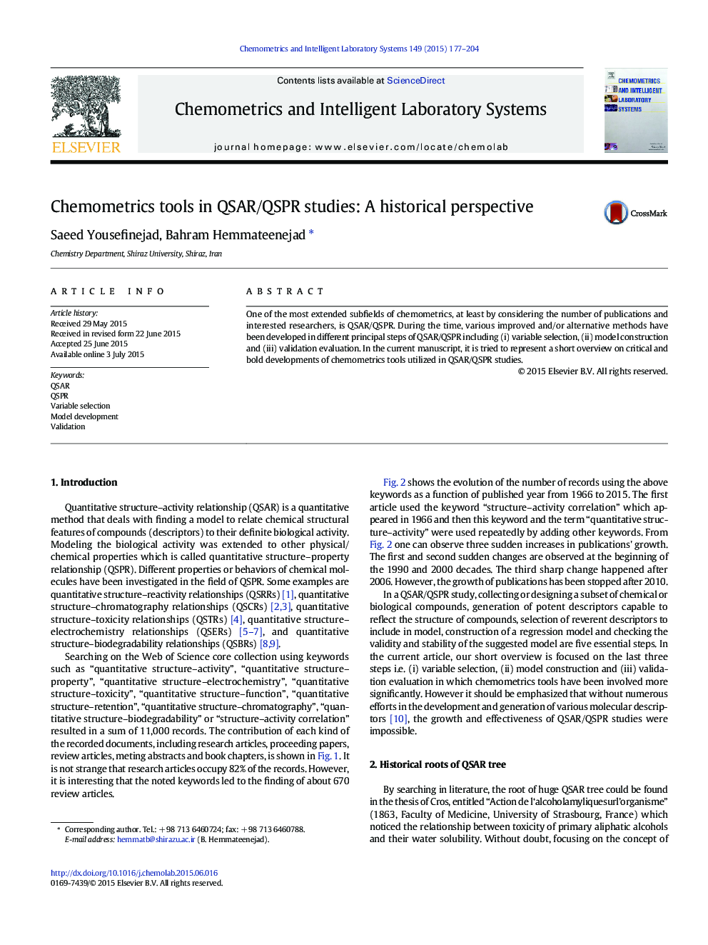 Chemometrics tools in QSAR/QSPR studies: A historical perspective