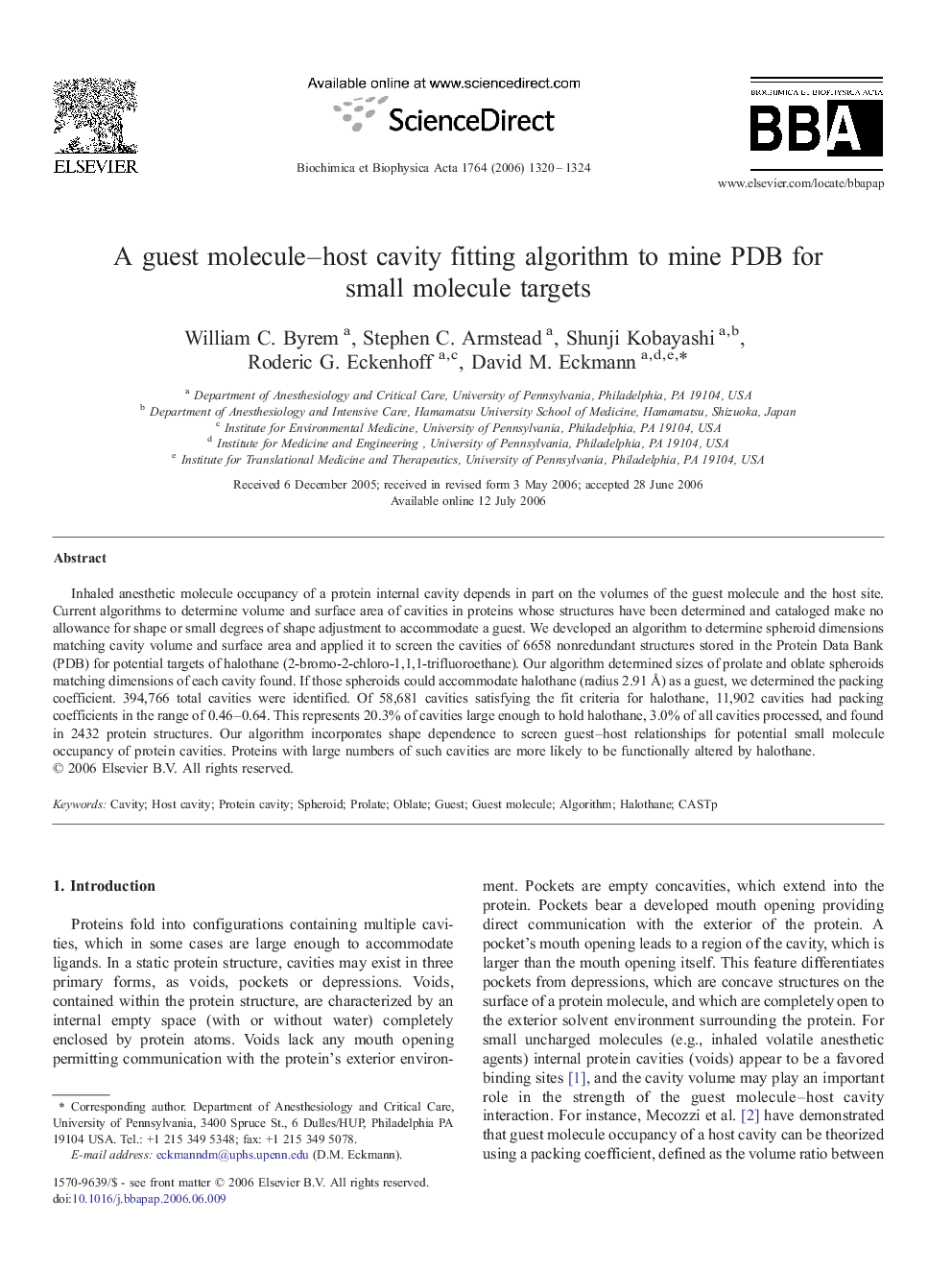 A guest molecule–host cavity fitting algorithm to mine PDB for small molecule targets