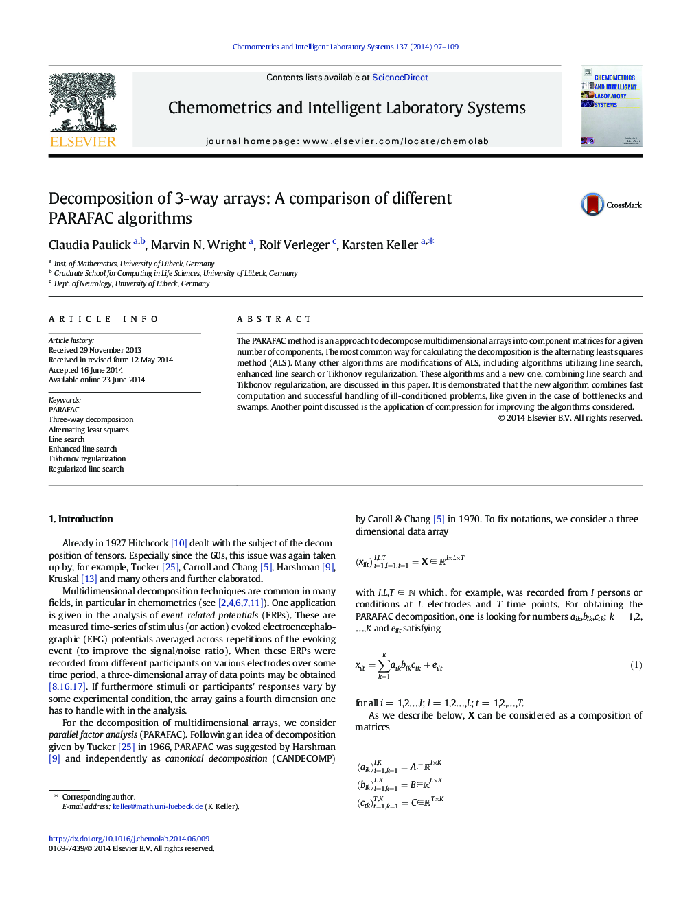 Decomposition of 3-way arrays: A comparison of different PARAFAC algorithms