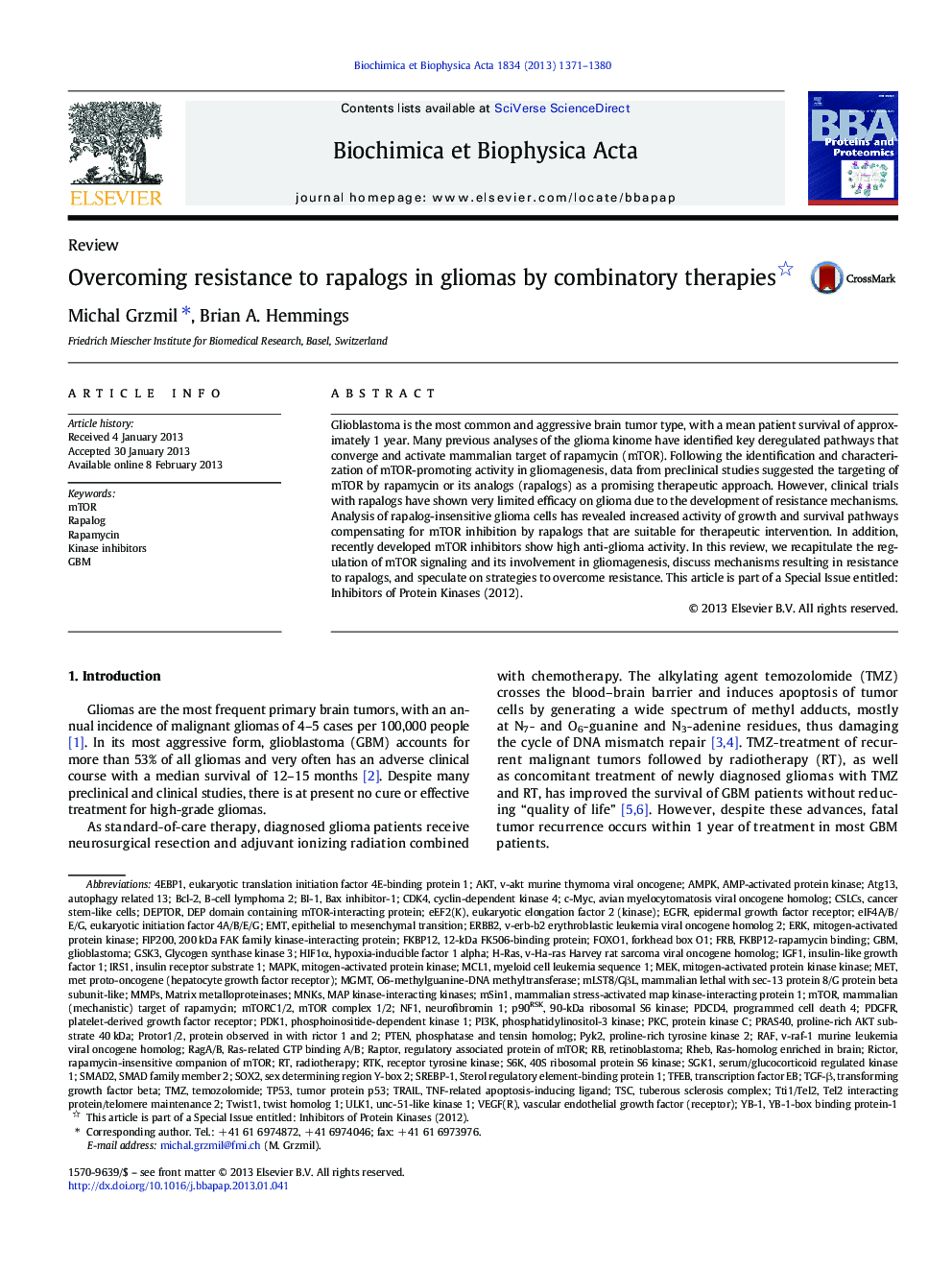 Overcoming resistance to rapalogs in gliomas by combinatory therapies 