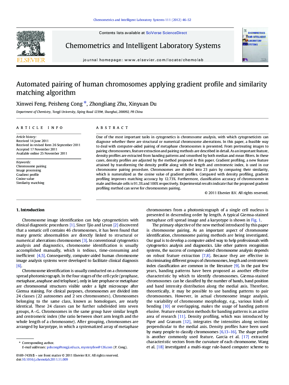 Automated pairing of human chromosomes applying gradient profile and similarity matching algorithm