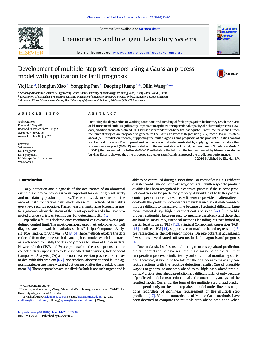 Development of multiple-step soft-sensors using a Gaussian process model with application for fault prognosis