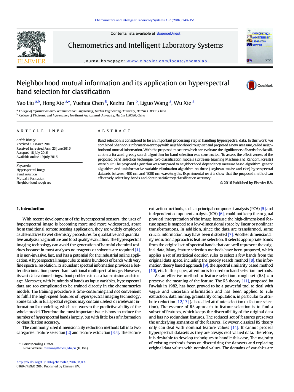 Neighborhood mutual information and its application on hyperspectral band selection for classification