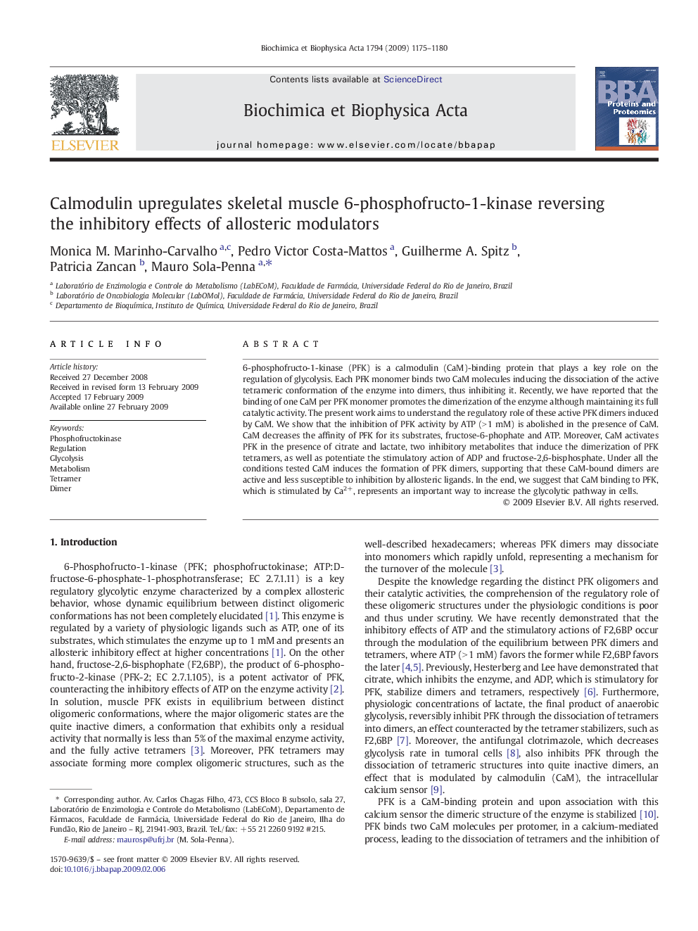 Calmodulin upregulates skeletal muscle 6-phosphofructo-1-kinase reversing the inhibitory effects of allosteric modulators