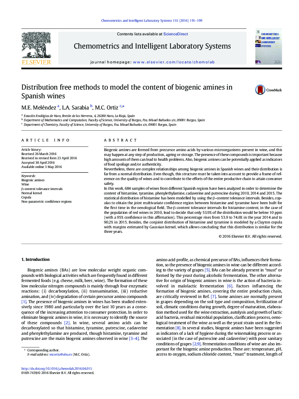 Distribution free methods to model the content of biogenic amines in Spanish wines