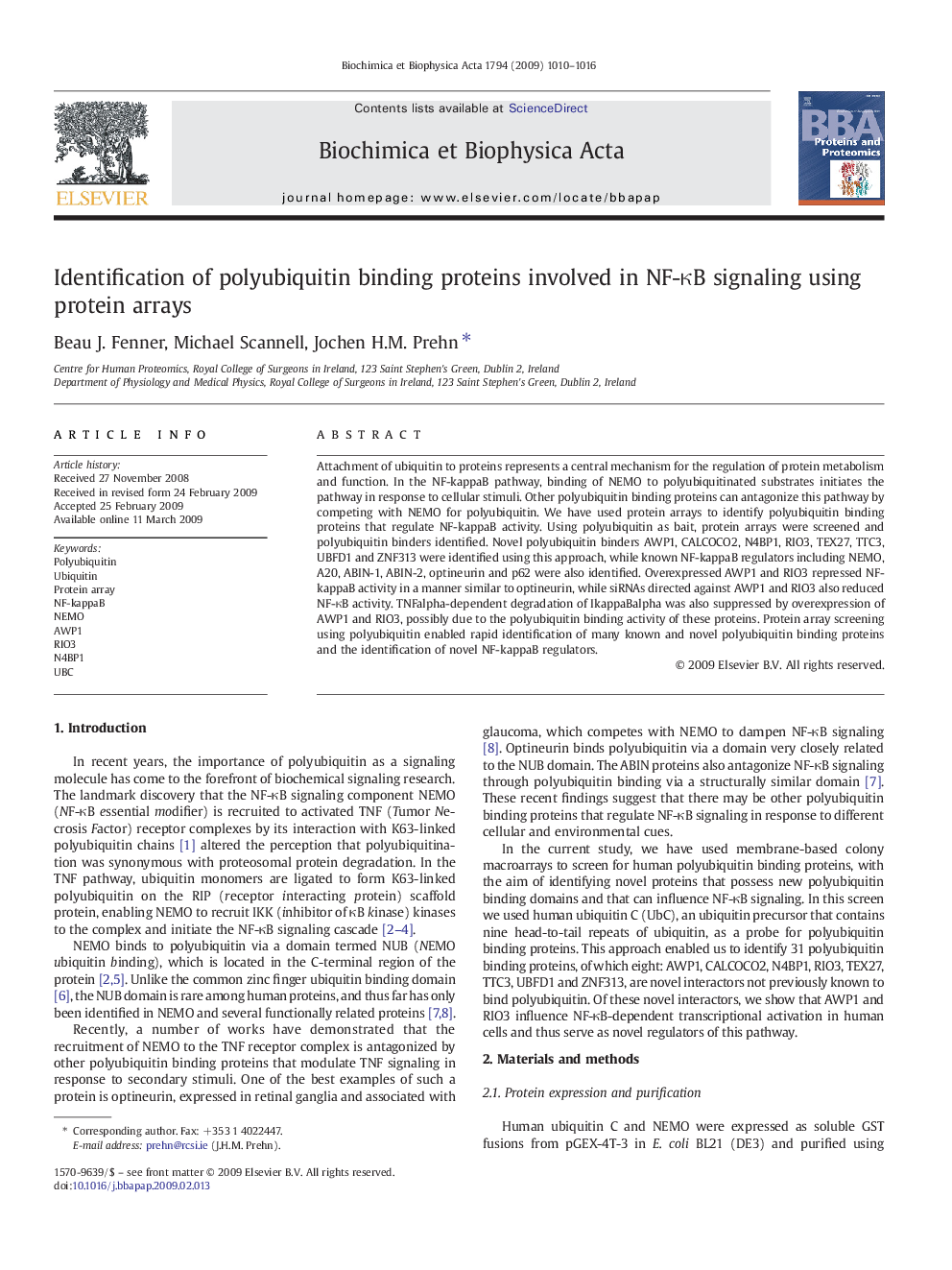 Identification of polyubiquitin binding proteins involved in NF-κB signaling using protein arrays