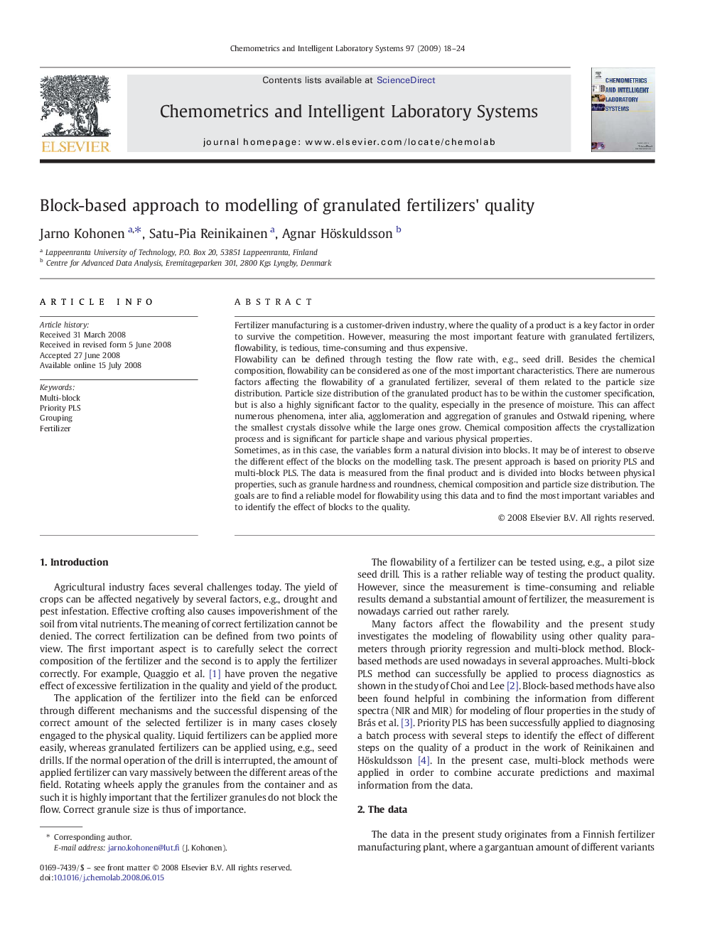 Block-based approach to modelling of granulated fertilizers' quality