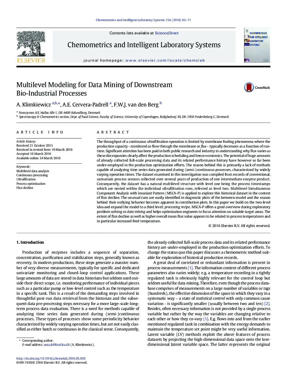 عکس صفحه اول مقاله: Multilevel Modeling for Data Mining of Downstream Bio-Industrial Processes Multilevel Modeling for Data Mining of Downstream Bio-Industrial Processes