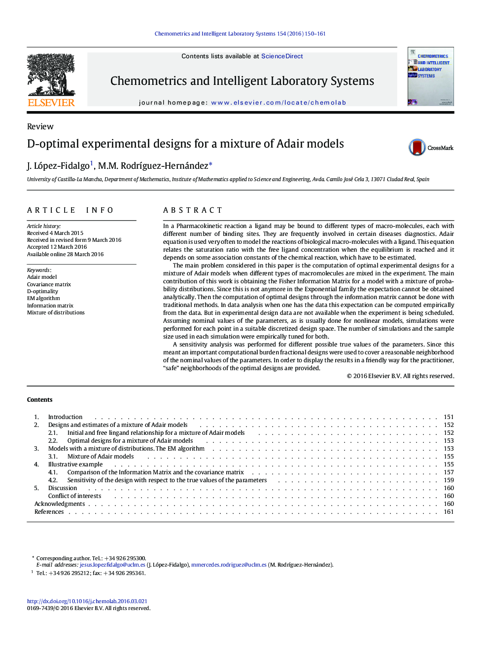 عکس صفحه اول مقاله: D-optimal experimental designs for a mixture of Adair models D-optimal experimental designs for a mixture of Adair models