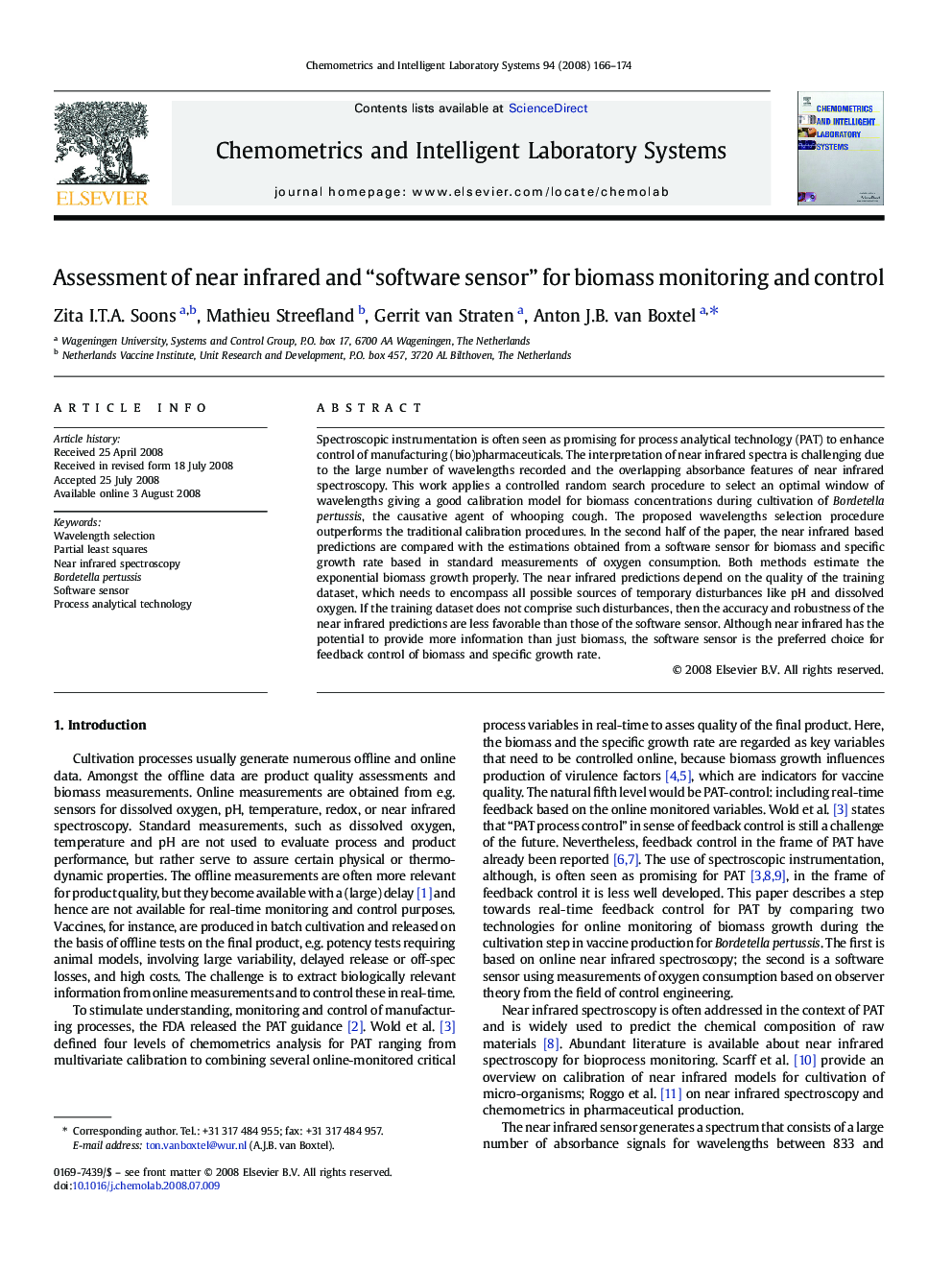 Assessment of near infrared and “software sensor” for biomass monitoring and control